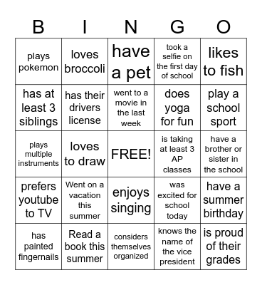 Get To Know You Bingo Card
