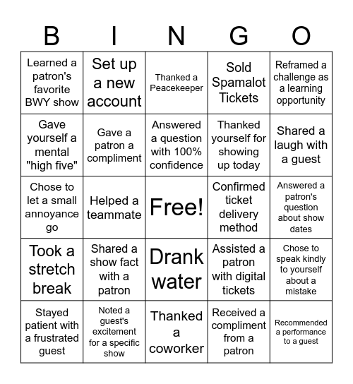 Self Appreciation Bingo Card