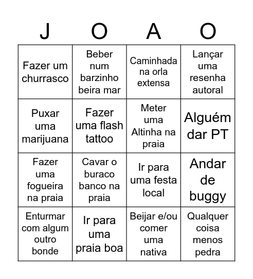 Bing John People Bingo Card