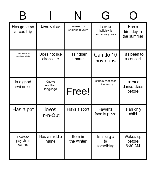 Classmate BINGO Card