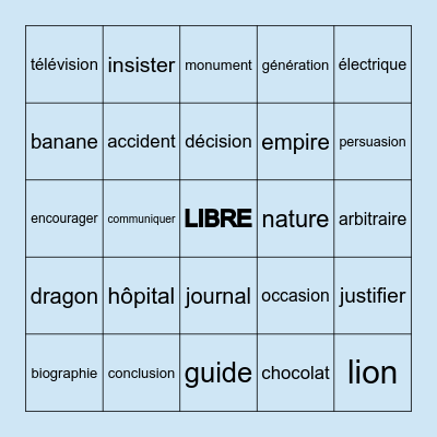 Les mots apparantés Bingo Card