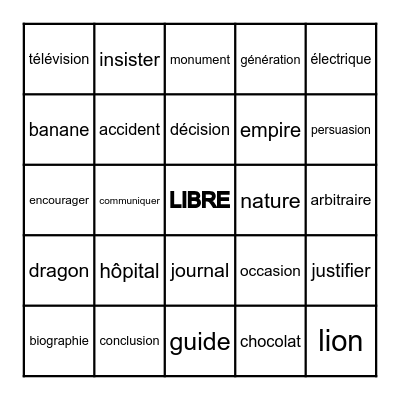 Les mots apparants Bingo Card