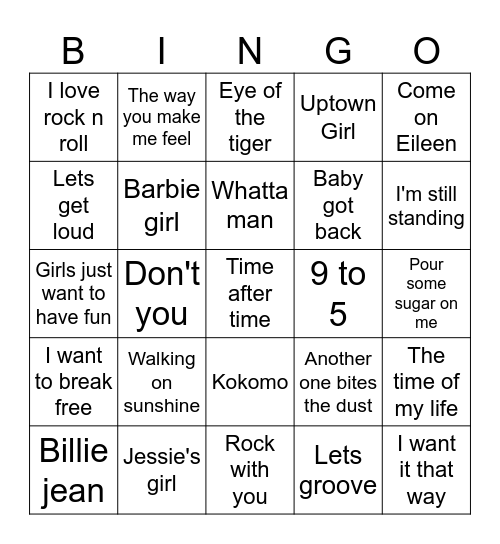 80's, 90's 00's Throwbacks Bingo Card