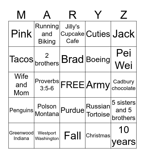 All About Mom Bingo Card