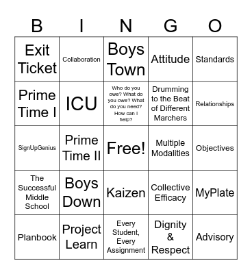 B2S Bingo Card