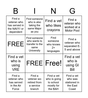 MISSION VETERAN Bingo Card