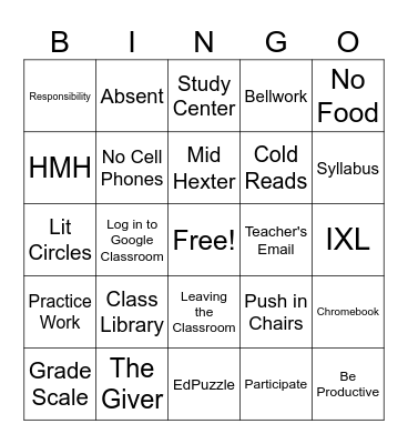 Syllabus Bingo Card