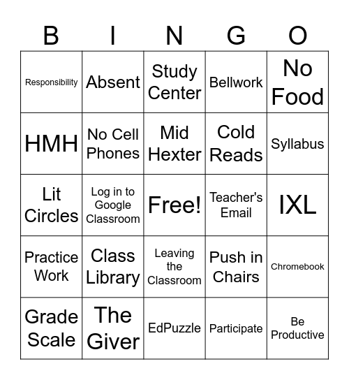 Syllabus Bingo Card