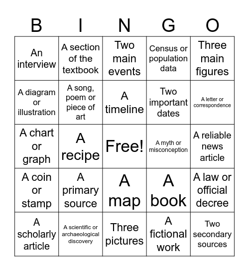 Research Bingo Card