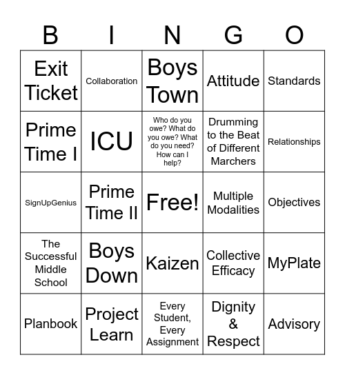 B2S Bingo Card