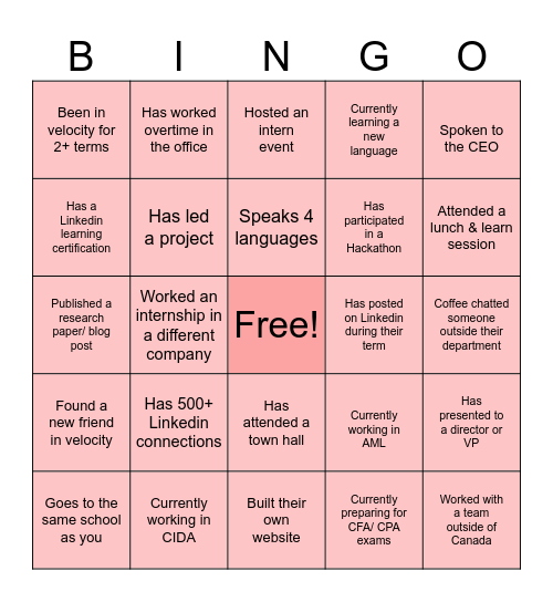 Scotiabank Bingo Card