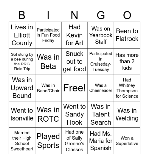 Class of 2015 Bingo Card