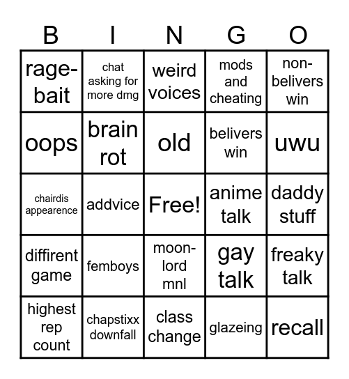 Untitled Bingo Card