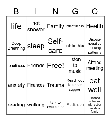 Stress Bingo Card