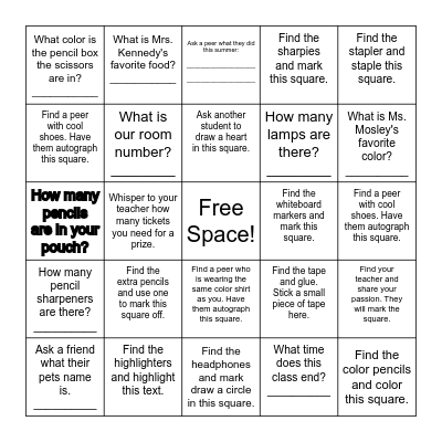 Welcome Back BINGO! Bingo Card