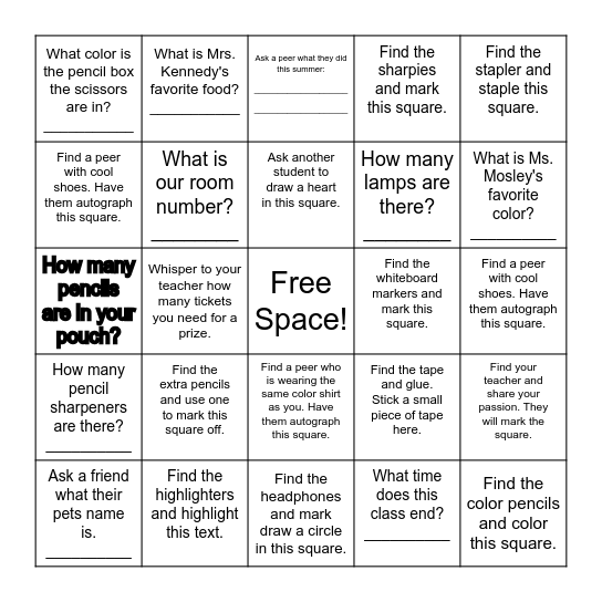 Welcome Back BINGO! Bingo Card