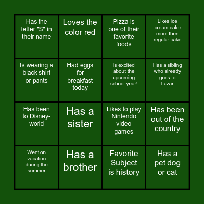 Classmate Scavenger Hunt Bingo Card