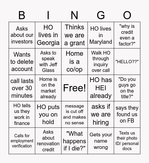 HSS Bingo - XTREME Bingo Card