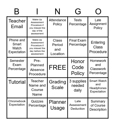 Syllabus Bingo! Bingo Card