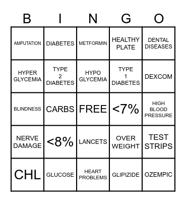 DIABETES Bingo Card