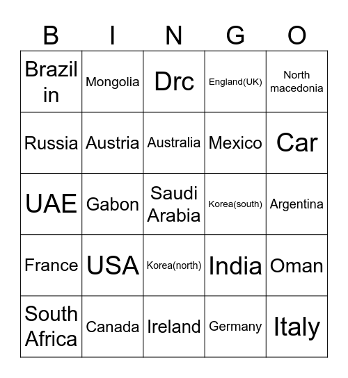 Country bingo Card
