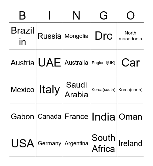 Country bingo Card