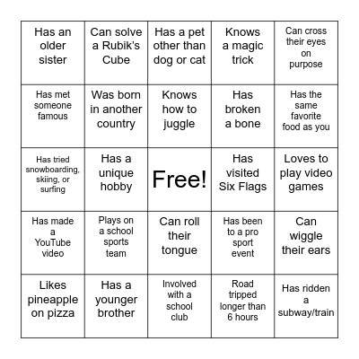 Find Someone Who Bingo Card