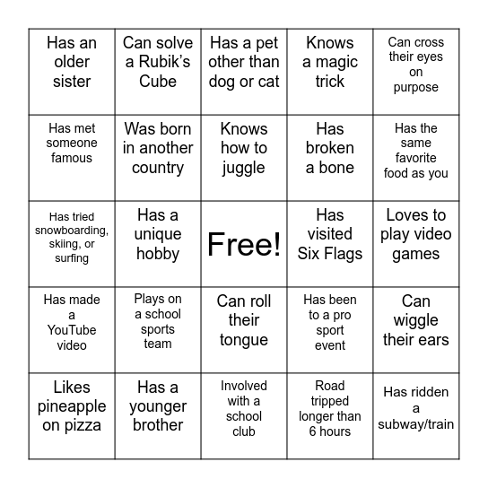 Find Someone Who Bingo Card