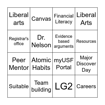 First Year Seminar Bingo Card