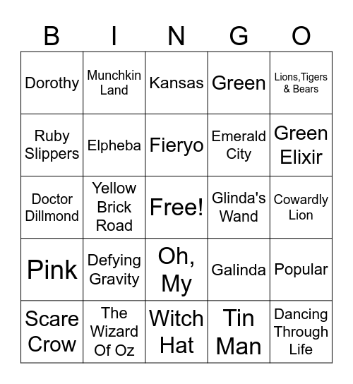 WICKED WIZARD OF OZ Bingo Card