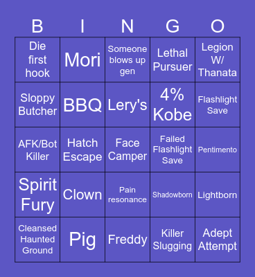 Dead by Daylight Bingo Card