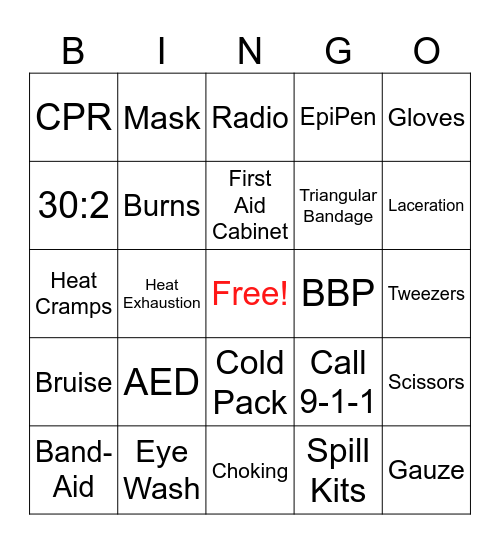 First Aid Bingo Card