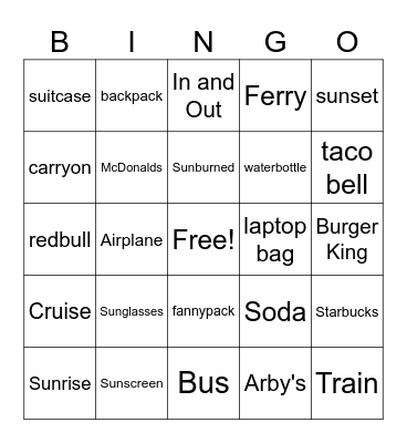 Best Vacation Ever! Bingo Card