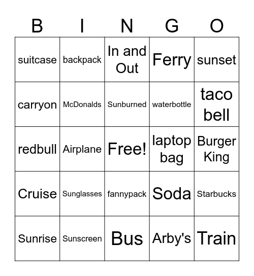 Best Vacation Ever! Bingo Card
