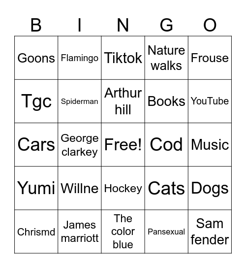 Finn's bingo Card