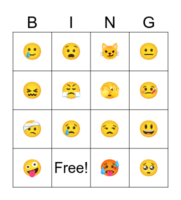 Emotion Emoji Bingo Card