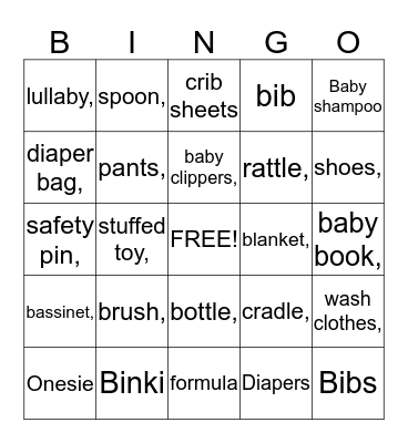 Baby Bingo Card