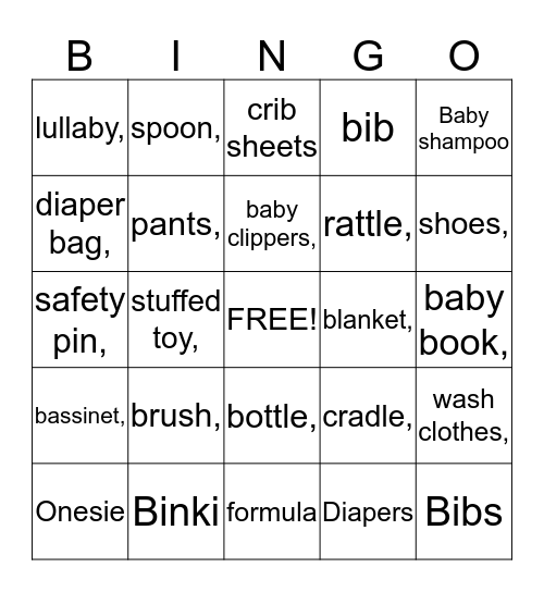 Baby Bingo Card