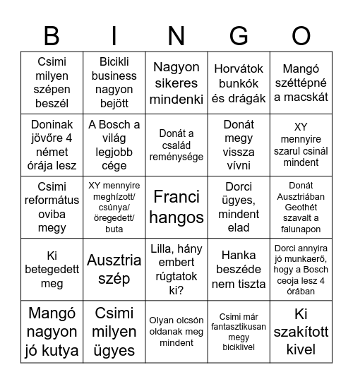 Dorci Bingo Card