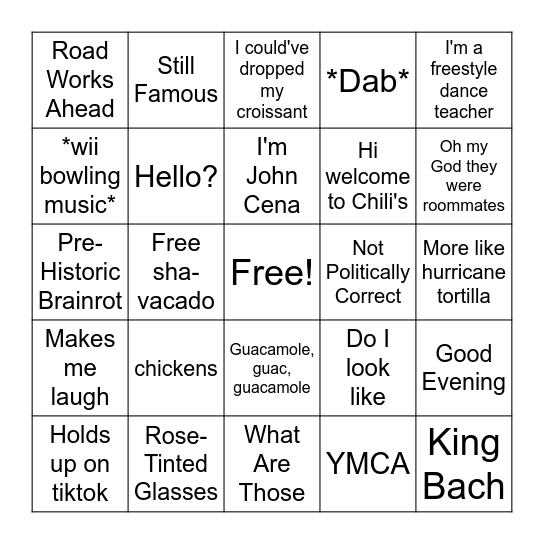 Vine Bingo Card