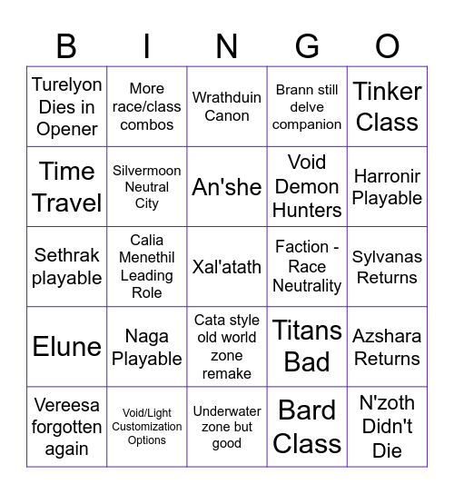 WoW Midnight Bingo Card