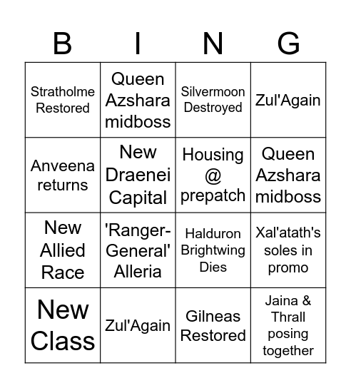 Midnight Bingo Card