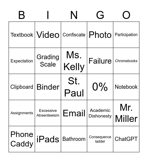 Syllabus Bingo Card