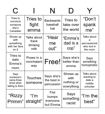 CINDY Bingo Card