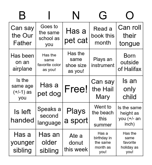 Potluck MEET & GREET BINGO Card