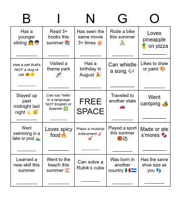 Find a classmate who ... Bingo Card