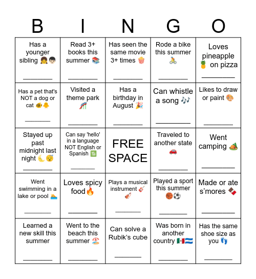 Find a classmate who ... Bingo Card