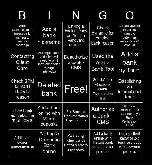 Bingo Banking Bingo Card