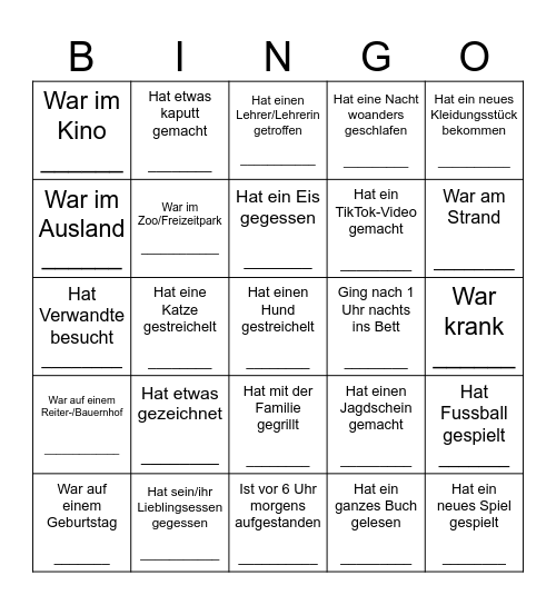 Ferienbingo Card