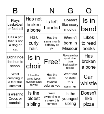 Find Someone Who.... Bingo Card